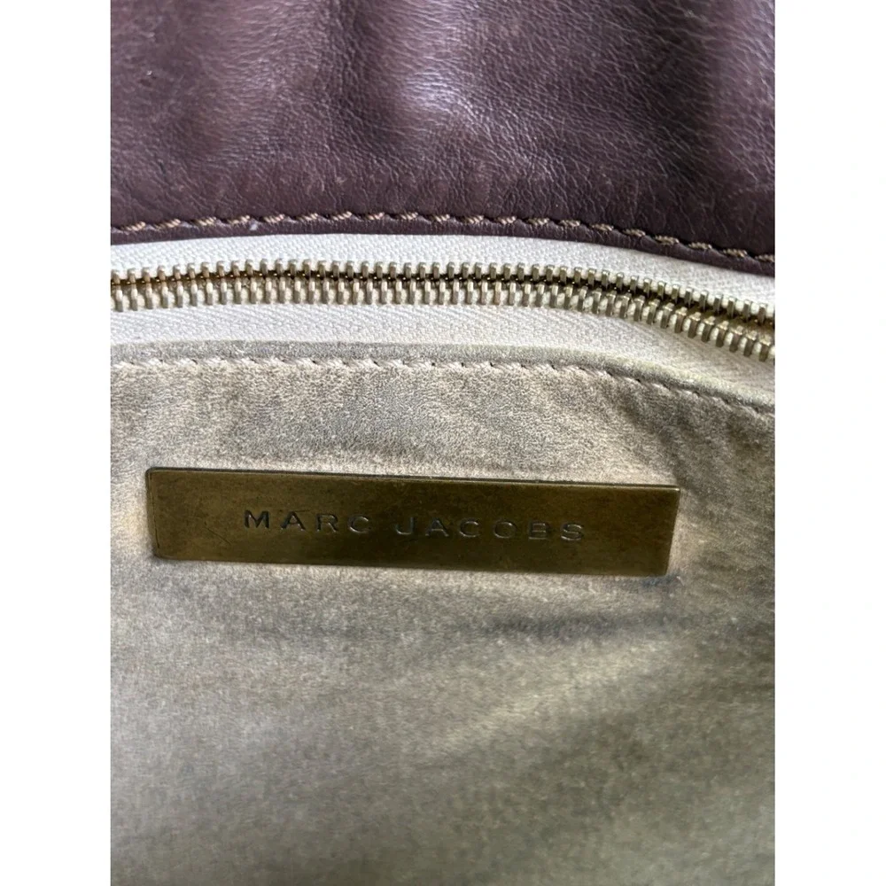 Vintage Marc Jacobs Brown Leather Messenger Bag Brass Buckle Flap Large